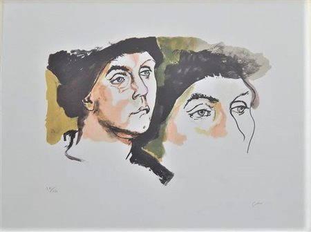 Renato Guttuso SENZA TITOLO litografia, cm 47x61 es. 16/150 firma in cornice...