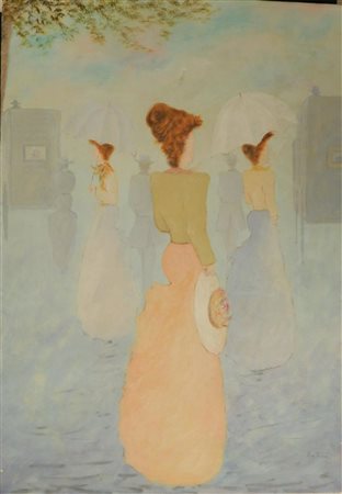 Ignoto LE DAMINE IN OMBRA olio su tela, cm 100x70 firma L'opera presenta un...