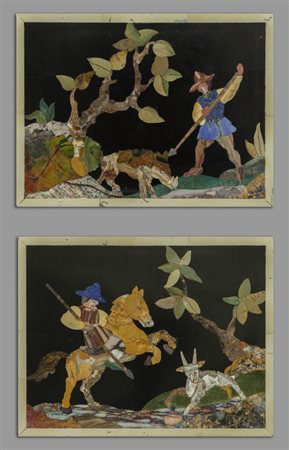 Scene di caccia, coppia di commessi in pietre 