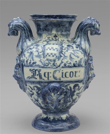 Grande idria in ceramica di Savona bianca e blu 