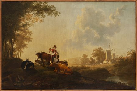 Scuola olandese I metà sec.XIX  "Paesaggio con 