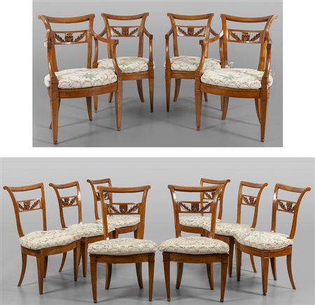 Quattro poltrone e otto sedie Direttorio in 
