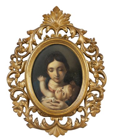 "Madonna con Bambino" olio su tavola di forma 