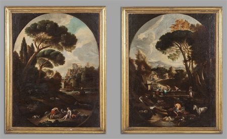 Scuola romana inizi sec.XVIII "Paesaggi con 