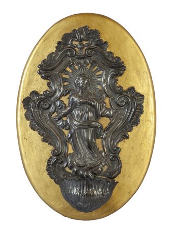 Acquasantiera Luigi XV in argento sbalzato 