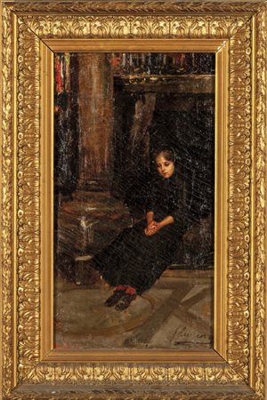 "Bimba pensierosa" olio sec.XIX, f.to in b. a 