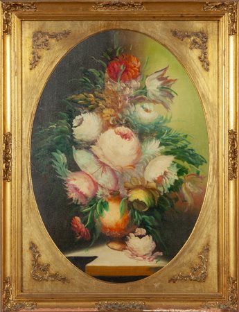 "Natura morta" olio di forma ovale, inizi 