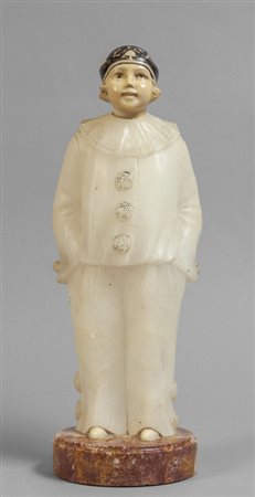 Pierrot, scultura in alabastro e porcellana con 