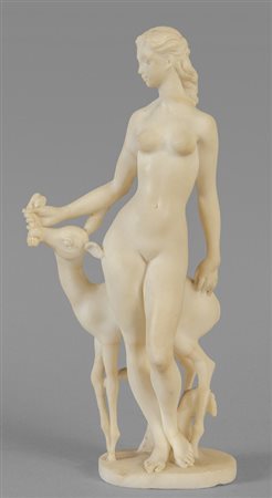 Figura femminile con cerbiatto, scultura Decò in 