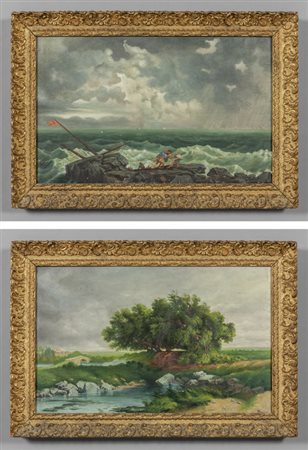 Scuola francese sec.XIX "Paesaggi" coppia di 