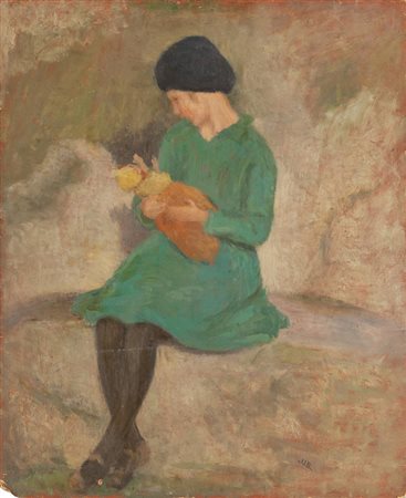 Bambolina gialla<br>olio su cartone cm 