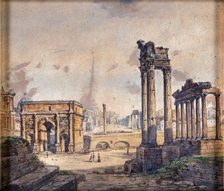 Arthur John Strutt - Veduta del Foro Romano con l'Arco di Settimio Severo e i...