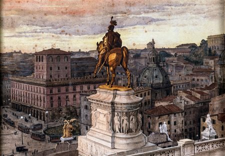 Pittore degli inizi del XX secolo - Monumento equestre di Vittorio Emanuele...