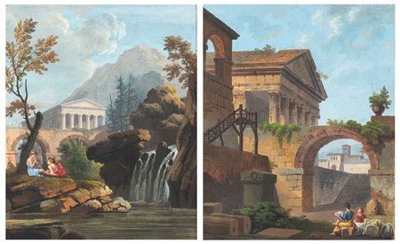 Pittore della prima metà del XIX secolo - Paesaggi arcadici con figure -...
