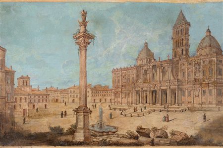Pittore del XIX secolo - La colonna della pace e la fontana seicentesca di...