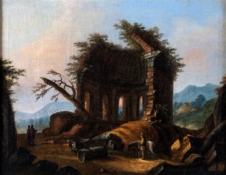 Pittore del XIX secolo - Paesaggio con i resti del tempio di Minerva Medica -...