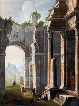 Scuola Italiana del XVIII secolo - Ruderi romani - olio su tela - cm 97x74