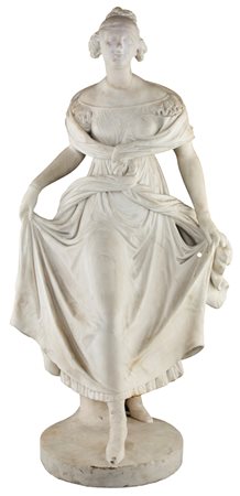 Scultura in marmo bianco, XIX secolo - raffigurante una giovinetta danzante....