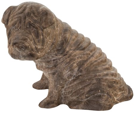 Scultura in marmo - raffigurante un cane seduto di razza Shar Pei - cm...