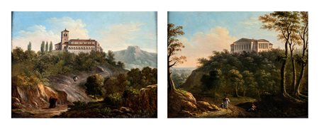 Pittore fine XVIII/inizio XIX secolo - a) Paesaggio con l'Eremo dei Camaldoli...