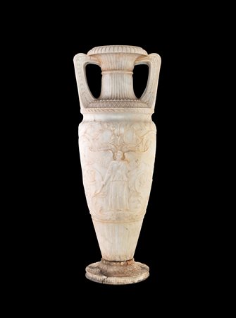 Vaso neoclassico in marmo bianco, fine del XVIII secolo - di forma allungata...