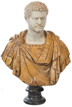 Busto di Caracalla in marmo, XIX secolo - con volto in bianco statuario, toga...