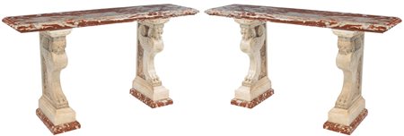 Coppia di consoles in marmo - costituite da due antichi mensoloni in marmo...