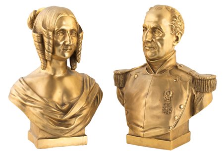 Coppia di busti in bronzo dorato, XIX secolo - raffiguranti un ufficiale...