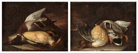 Scuola Lombarda del XVII secolo - Natura morta di selvaggina - Entro cornici...