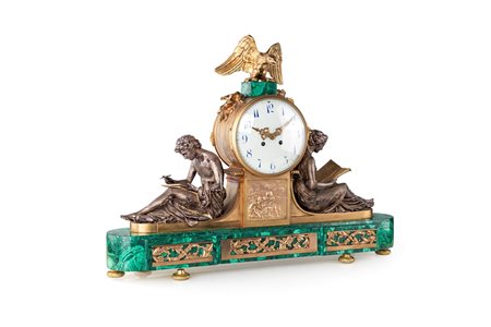 Grande orologio in bronzo e malachite, Francia, epoca Direttorio -...