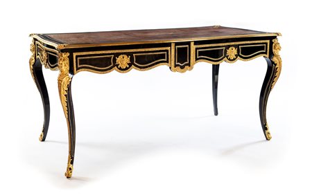 Bureau plat in legno ebanizzato d'epoca Napoleone III - con ricca...