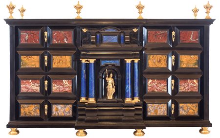 Stipo in legno ebanizzato, antichi marmi e pietre dure, Roma, XVII secolo -...