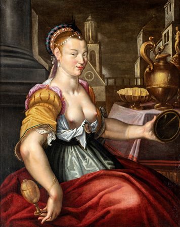 Scuola Fiamminga del XVII secolo - Ritratto di cortigiana - olio su tela - cm...