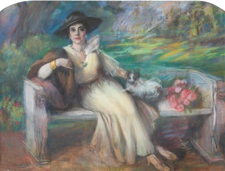 Giuseppe Pennasilico - Ritratto di gentildonna con cagnolino - Firmato in...