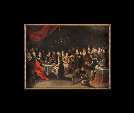 Ambrosius Francken I detto il Vecchio) - Il banchetto di Baldassarre - olio...