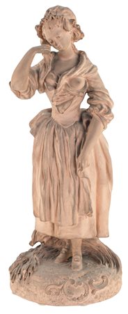 Scultura in terracotta, Francia, XIX secolo - raffigurante giovane contadina....