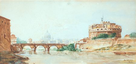 Enrico Coleman - Veduta del Tevere con Castel Sant'Angelo - Firmato in basso...