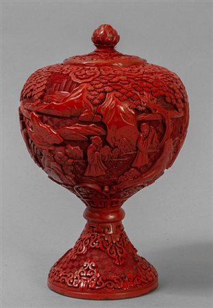 Coppa in lacca rossa, Cina sec.XIX<br>h.cm.22