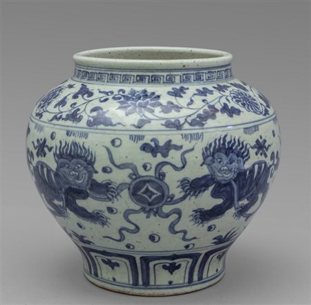 Vaso in porcellana con decoro a cani di Pho in 