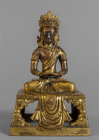 Amitayu in bronzo dorato sec.XVIII<br>h.cm.18