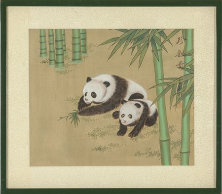 "Due panda" dipinto su seta f.to, Cina 