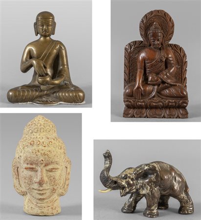Testa in terracotta (h. cm.13), Buddha in bronzo 