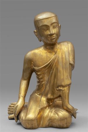 Budda in bronzo dorato con mantello, 