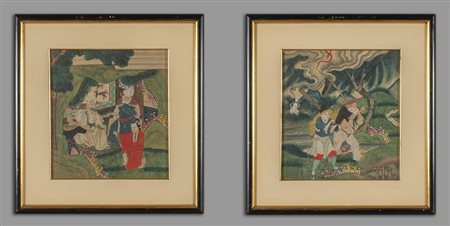 "Figure" due dipinti, Cina sec.XIX<br>cm. 32x36