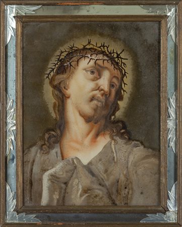 "Cristo coronato di spine" olio su vetro, cornice 