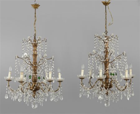 Coppia di lampadari in stile Luigi XVI a sei 