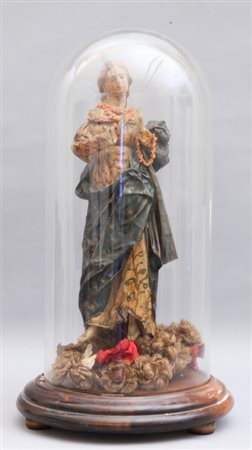 Madonna, scultura in cera policroma con collana e 