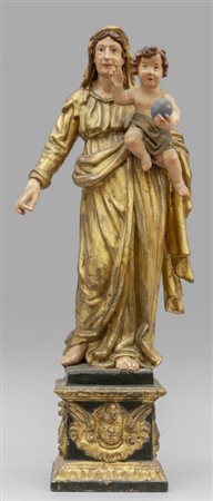 Madonna con Bambino, scultura in legno finemente 