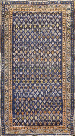 Tappeto decorato a palmette su fondo blu, Caucaso 