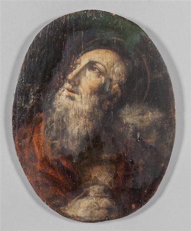 "Santo" olio su tavola di forma ovale, 